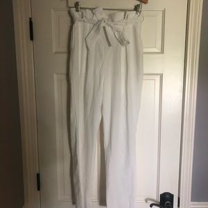 White Linen Paper Bag Pants